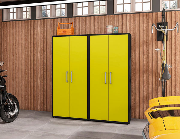 Manhattan Comfort Eiffel Modern Garage Cabinets - Set of 2 Matte Black and Yellow 2-250BMC84