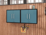 Manhattan Comfort Eiffel Modern Floating Garage Cabinets - Set of 2 Matte Black and Aqua Blue 2-251BMC83