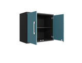 Manhattan Comfort Eiffel Modern Floating Garage Cabinets - Set of 2 Matte Black and Aqua Blue 2-251BMC83