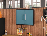 Manhattan Comfort Eiffel Modern Floating Garage Cabinets - Set of 2 Matte Black and Aqua Blue 2-251BMC83