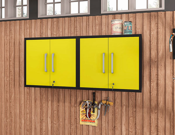 Manhattan Comfort Eiffel Modern Floating Garage Cabinets - Set of 2 Matte Black and Yellow 2-251BMC84