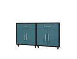 Manhattan Comfort Eiffel Modern Mobile Garage Cabinets - Set of 2 Matte Black and Aqua Blue 2-252BMC83