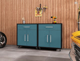 Manhattan Comfort Eiffel Modern Mobile Garage Cabinets - Set of 2 Matte Black and Aqua Blue 2-252BMC83