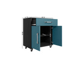 Manhattan Comfort Eiffel Modern Mobile Garage Cabinets - Set of 2 Matte Black and Aqua Blue 2-252BMC83