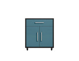 Manhattan Comfort Eiffel Modern Mobile Garage Cabinets - Set of 2 Matte Black and Aqua Blue 2-252BMC83