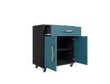 Manhattan Comfort Eiffel Modern Mobile Garage Cabinets - Set of 2 Matte Black and Aqua Blue 2-252BMC83