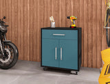 Manhattan Comfort Eiffel Modern Mobile Garage Cabinets - Set of 2 Matte Black and Aqua Blue 2-252BMC83