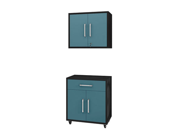 Manhattan Comfort Eiffel Modern Garage Set of 2 Matte Black and Aqua Blue 2-256BMC83