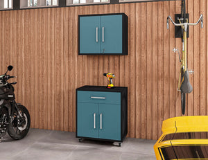 Manhattan Comfort Eiffel Modern Garage Set of 2 Matte Black and Aqua Blue 2-256BMC83