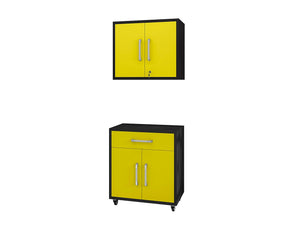 Manhattan Comfort Eiffel Modern Garage Set of 2 Matte Black and Yellow 2-256BMC84