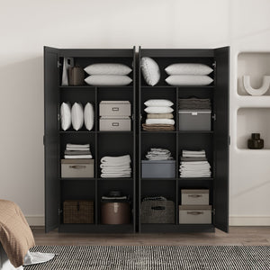 Manhattan Comfort Cornelia Modern Storage Closet With 14 Adjustable Shelves - Effortless Elegance For Any Space Black Mdf 2-2bc-bk
