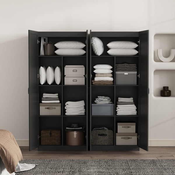 Manhattan Comfort Cornelia Modern Storage Closet With 14 Adjustable Shelves - Effortless Elegance For Any Space Black Mdf 2-2bc-bk
