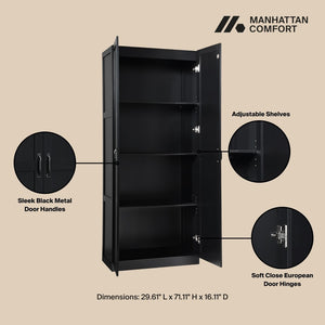 Manhattan Comfort Cornelia Modern Storage Closet With 14 Adjustable Shelves - Effortless Elegance For Any Space Black Mdf 2-3bc-bk