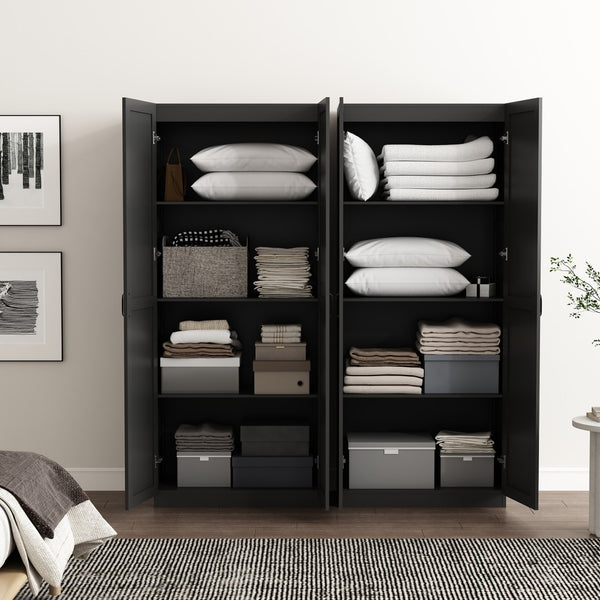 Manhattan Comfort Cornelia Modern Storage Closet With 14 Adjustable Shelves - Effortless Elegance For Any Space Black Mdf 2-3bc-bk