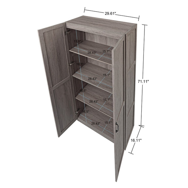 Manhattan Comfort Cornelia Modern Storage Closet With 14 Adjustable Shelves - Effortless Elegance For Any Space Weathered Grey Mdf 2-3bc-gy