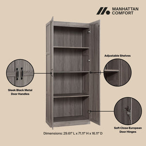 Manhattan Comfort Cornelia Modern Storage Closet With 14 Adjustable Shelves - Effortless Elegance For Any Space Weathered Grey Mdf 2-3bc-gy