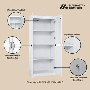 Manhattan Comfort Cornelia Modern Storage Closet With 14 Adjustable Shelves - Effortless Elegance For Any Space White Mdf 2-3bc-wh