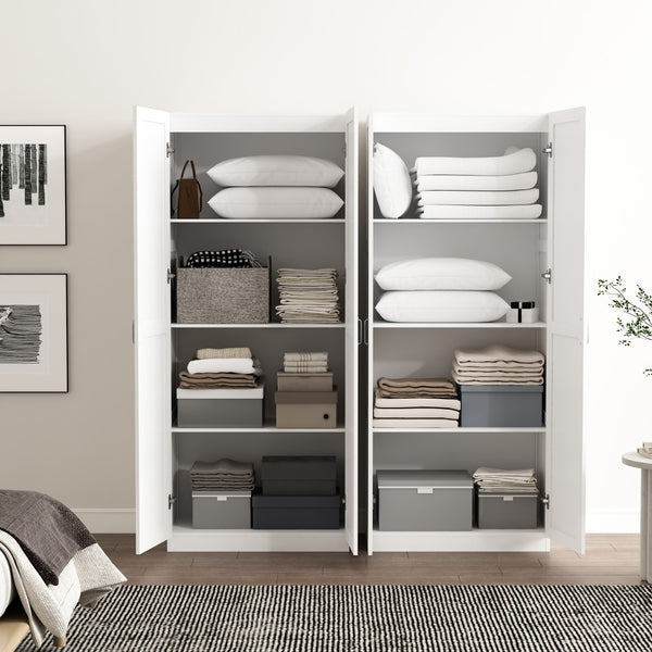Manhattan Comfort Cornelia Modern Storage Closet With 14 Adjustable Shelves - Effortless Elegance For Any Space White Mdf 2-3bc-wh