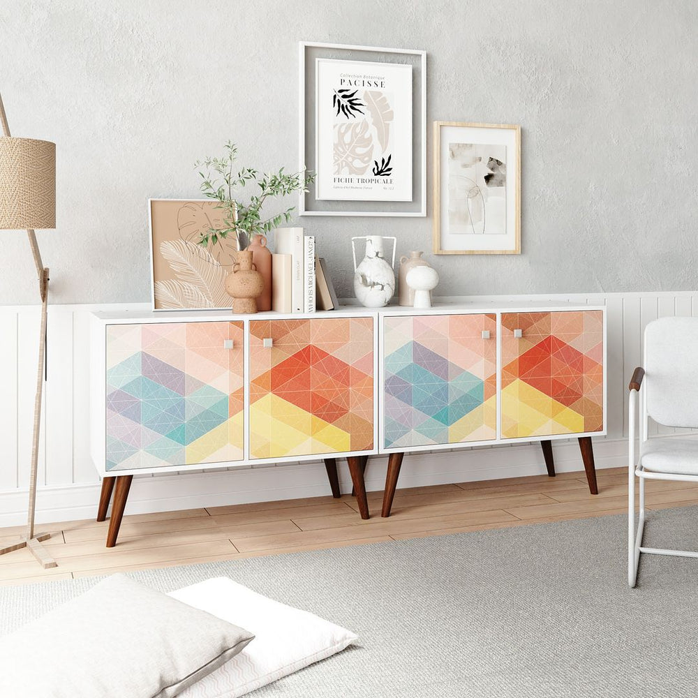 Manhattan Comfort Avesta Mid-Century Modern End Table White, Stamp, Yellow 2-7AMC131