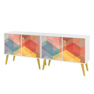 Manhattan Comfort Avesta Mid-Century Modern End Table White, Stamp, Yellow 2-7AMC132