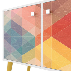 Manhattan Comfort Avesta Mid-Century Modern End Table White, Stamp, Yellow 2-7AMC132