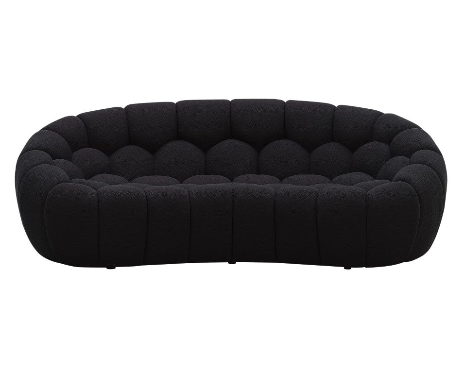 VIG Furniture Yolonda Curved Black Teddy Loveseat With Hexagonal Tufting, Solid Wood Frame, Plush Modern Comfort VGEV-2126C-LOV-BLK