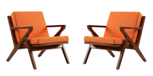 Manhattan Comfort Martelle Mid-Century Modern Accent Chair (Set of 2) Orange and Amber 2-AC002-OR
