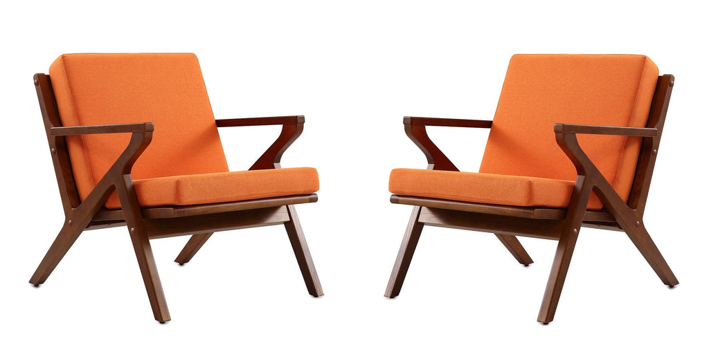 Manhattan Comfort Martelle Mid-Century Modern Accent Chair (Set of 2) Orange and Amber 2-AC002-OR