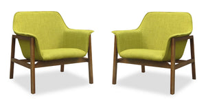 Manhattan Comfort Miller Mid-Century Modern Accent Chair (Set of 2) Green and Walnut 2-AC007-GR