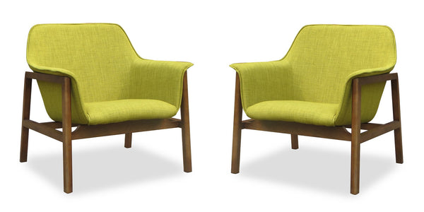 Manhattan Comfort Miller Mid-Century Modern Accent Chair (Set of 2) Green and Walnut 2-AC007-GR