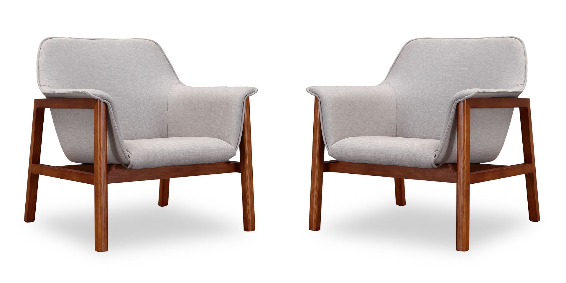 Manhattan Comfort Miller Mid-Century Modern Accent Chair (Set of 2) Grey and Walnut 2-AC007-GY