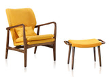 Manhattan Comfort Bradley Mid-Century Modern 2-Piece Accent Chair and Ottomon Yellow and Walnut 2-AC015OT001-YL