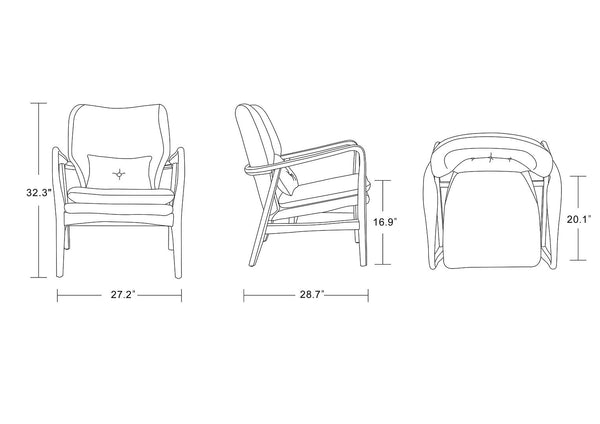 Manhattan Comfort Bradley Mid-Century Modern 2-Piece Accent Chair and Ottomon Yellow and Walnut 2-AC015OT001-YL