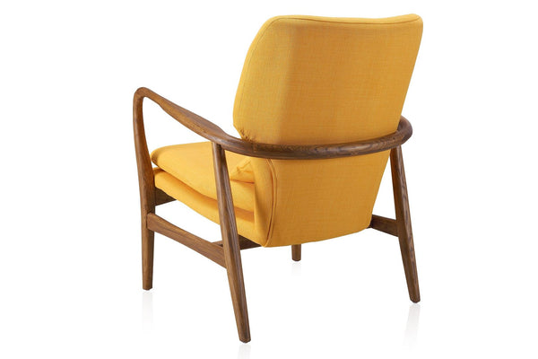Manhattan Comfort Bradley Mid-Century Modern 2-Piece Accent Chair and Ottomon Yellow and Walnut 2-AC015OT001-YL