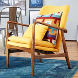 Manhattan Comfort Bradley Mid-Century Modern 2-Piece Accent Chair and Ottomon Yellow and Walnut 2-AC015OT001-YL