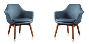 Manhattan Comfort Cronkite Mid-Century Modern Accent Chair (Set of 2) Blue and Walnut 2-AC026-BL