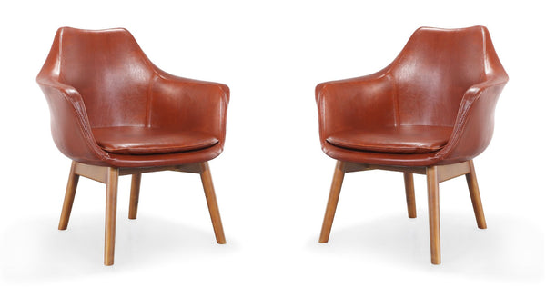 Manhattan Comfort Cronkite Mid-Century Modern Accent Chair (Set of 2) Brown and Walnut 2-AC026-BR