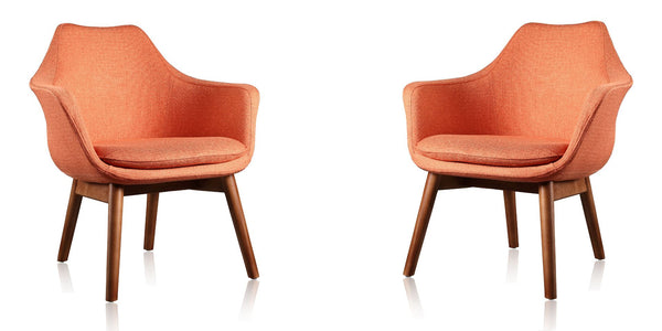 Manhattan Comfort Cronkite Mid-Century Modern Accent Chair (Set of 2) Orange and Walnut 2-AC026-OR