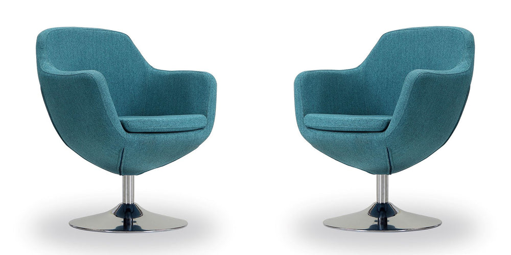 Manhattan Comfort Caisson Mid-Century Modern Accent Chair (Set of 2) Blue and Polished Chrome 2-AC028-BL