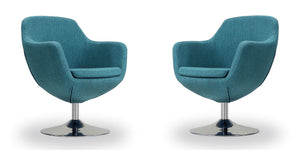 Manhattan Comfort Caisson Mid-Century Modern Accent Chair (Set of 2) Blue and Polished Chrome 2-AC028-BL