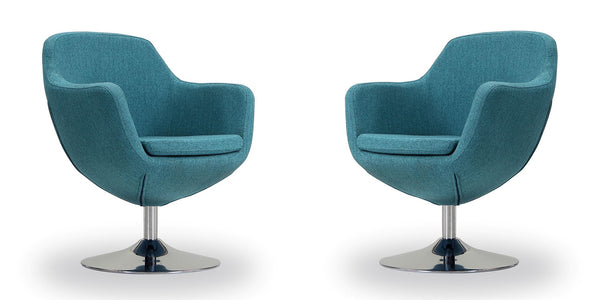 Manhattan Comfort Caisson Mid-Century Modern Accent Chair (Set of 2) Blue and Polished Chrome 2-AC028-BL