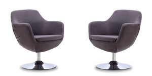 Manhattan Comfort Caisson Mid-Century Modern Accent Chair (Set of 2) Grey and Polished Chrome 2-AC028-GY