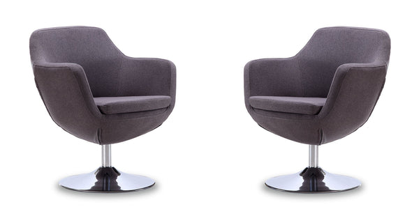Manhattan Comfort Caisson Mid-Century Modern Accent Chair (Set of 2) Grey and Polished Chrome 2-AC028-GY