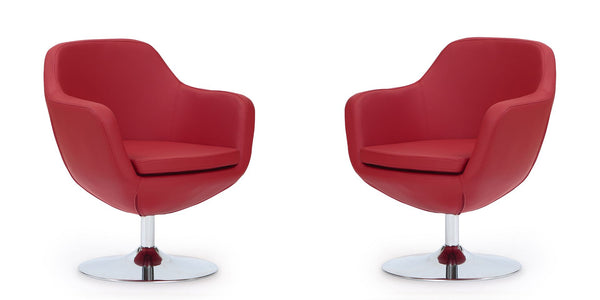 Manhattan Comfort Caisson Modern Accent Chair (Set of 2) Red and Polished Chrome 2-AC028-RD