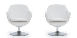 Manhattan Comfort Caisson Modern Accent Chair (Set of 2) White and Polished Chrome 2-AC028-WH