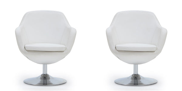 Manhattan Comfort Caisson Modern Accent Chair (Set of 2) White and Polished Chrome 2-AC028-WH