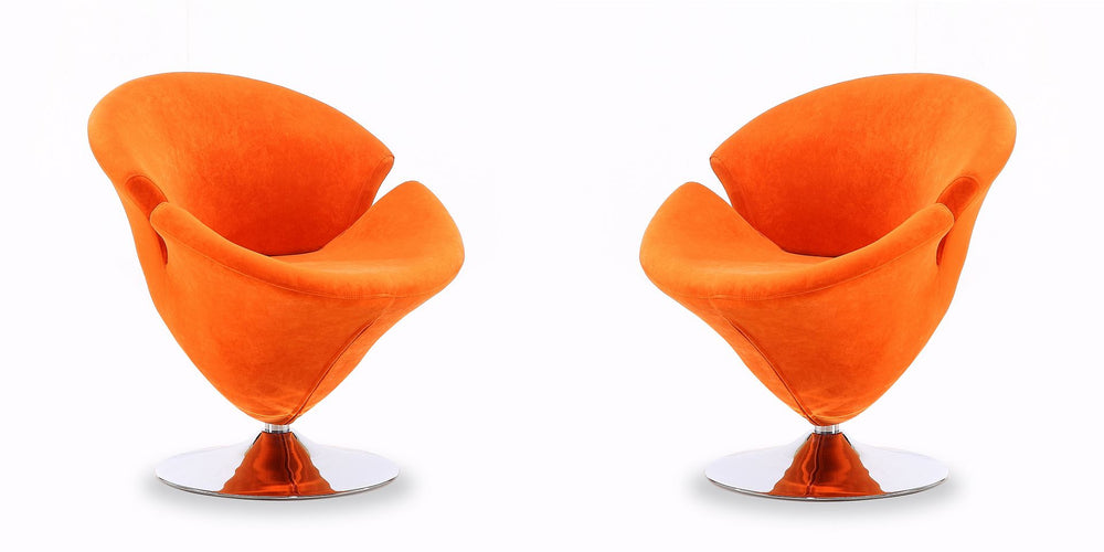 Manhattan Comfort Tulip Modern Accent Chair (Set of 2) Orange and Polished Chrome 2-AC029-OR