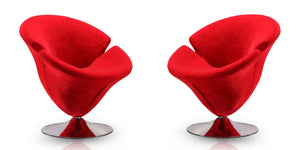 Manhattan Comfort Tulip Modern Accent Chair (Set of 2) Red and Polished Chrome 2-AC029-RD