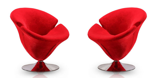 Manhattan Comfort Tulip Modern Accent Chair (Set of 2) Red and Polished Chrome 2-AC029-RD
