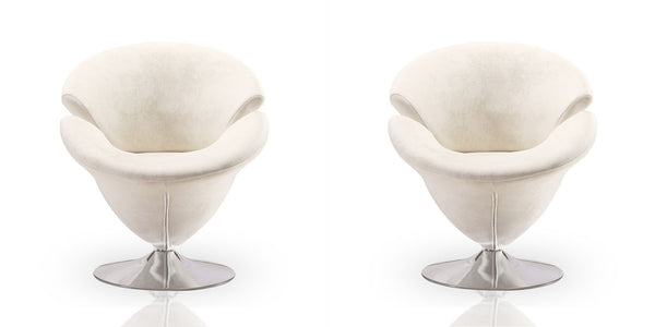 Manhattan Comfort Tulip Modern Accent Chair (Set of 2) White and Polished Chrome 2-AC029-WH